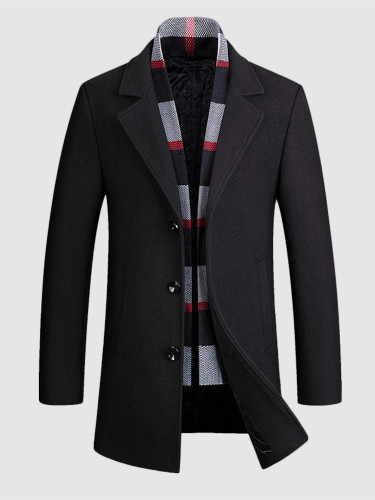 Warm Men Wool Blend Overcoat with Detachable Scarf