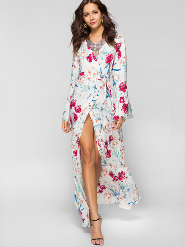 OneBling All Over Printed Ruffles Cuff and Hem Maxi Dress