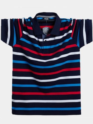 Plus Size Striped Short Sleeve Men's Polo Shirts