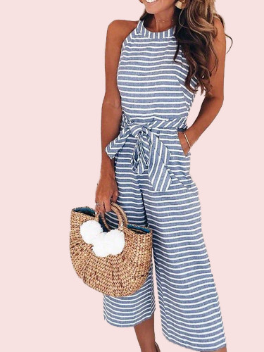 OneBling Sleeveless Striped Cropped Jumpsuit with Wide Leg