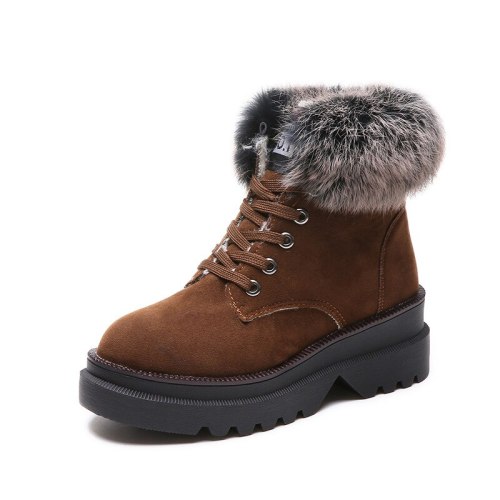 Chunky Sole Ankle Boots with Faux Fur Trim