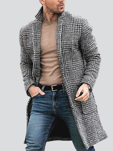 Winter Men Patch Pocket Houndstooth Overcoat