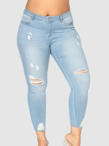 OneBling Plus Size High Waisted Ankle Skinny Jeans with Rips & Raw Hem