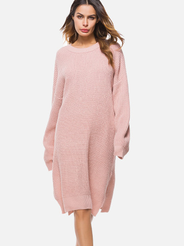 OneBling Loose Women Sweaters Pullovers O-neck Long Sleeve Dress