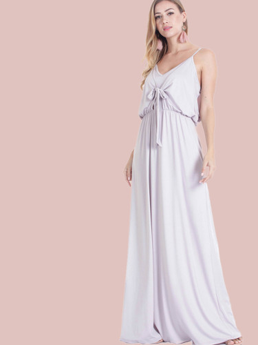 OneBling Tie Front Draped Detail Backless Maxi Cami Dress