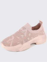 OneBling Knitted Platform Chunky Slip On Women Trainers In Pink / Black