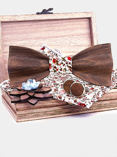 Walnut 3D Carve Bow Ties for Men