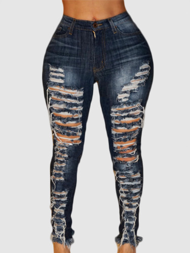 OneBling Distressed Heavy Rips Skinny Jeans with Raw Hem