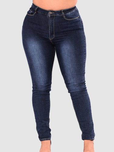 OneBling Plus Size Skinny High Waisted Jeans In Dark Blue