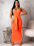 Sleeveless Knit Maxi Dress with Tie Waist