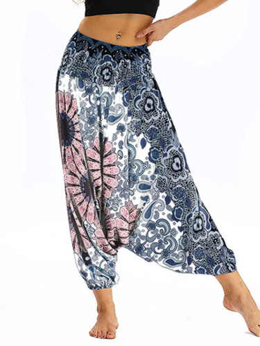 OneBling Ornate Print High Waisted Pants with Drop Crotch