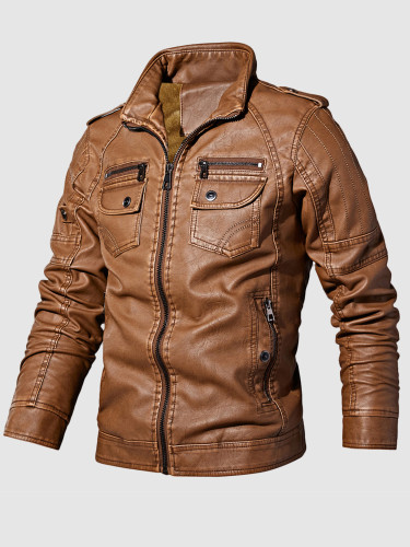 Warm Faux Leather Men Biker Jacket