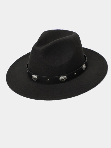 Men / Women Wide Brim Fedora Hat with Stud Belt