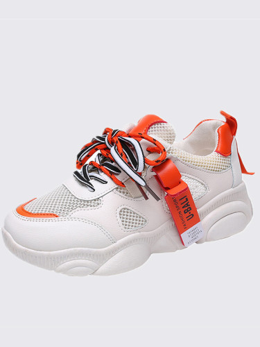 Microfiber Leather and Breathable Mesh Patchwork Lace Up Women Sneaker 2019 Increase Height Flat Shoes