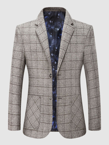 Notched Lapel Check Stylish Blazer Dress Suit For Men