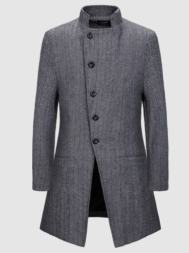 Men Trench Coat In Wool Mix Herringbone