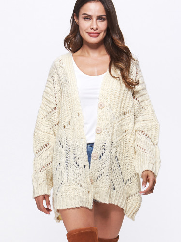 OneBling Open Knit Batwing Sleeve Button Front Cardigan