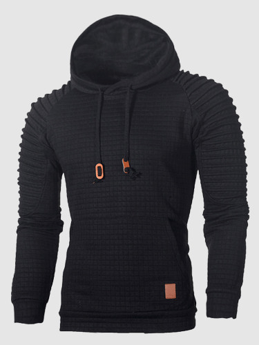 Grid Men's Hoodies with Ruched Long Sleeve