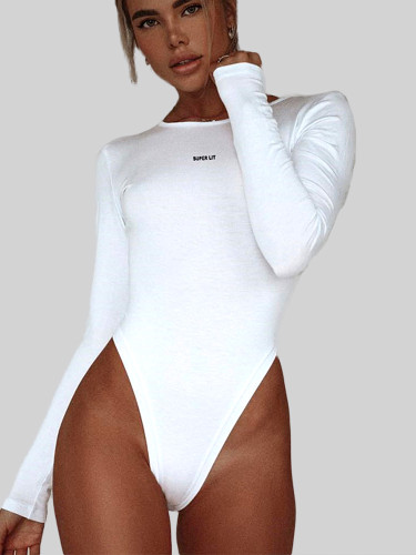 Open Back Long Sleeve Bodysuit In White