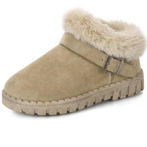 Slip On Faux Fur Ankle Boots with Strap Detail