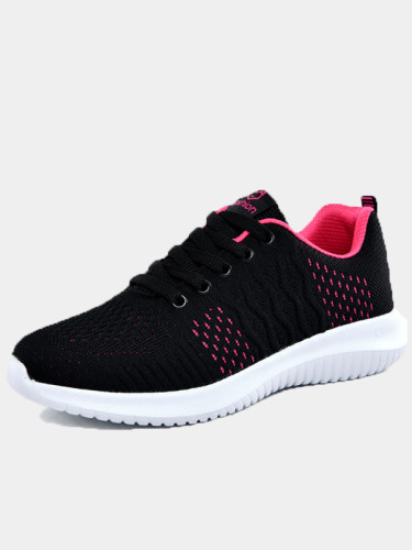 OneBling Mixed Color Summer Knitting Breathable Women Casual Shoes 2019 Non-Slip Lace Up Lightweight Flat Walking Shoe Sneakers