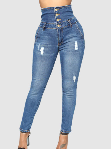 OneBling High Waist Skinny Jeans with Exposed Button Fly