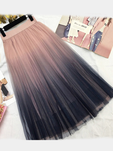 OneBling Pleated Maxi Skirt with Ombre Mesh Layer
