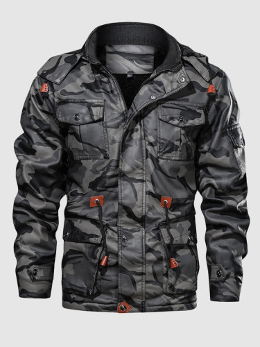 Men's Camouflage Leather Jackets with Fleece Lining