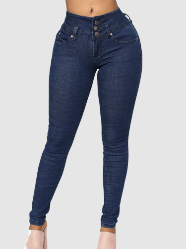 OneBling Plus Size High Waist Skinny Jeans with Button Fly Detail