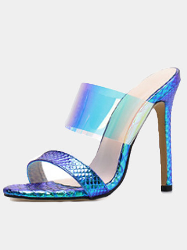OneBling Shiny Clear Strap Heel Mules /11.5CM