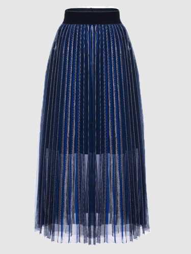Glitter Knit Mesh Pleated Maxi Skirt