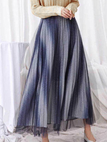 OneBling Pleated Midi Skirt with Contrast Panel and Mesh Layer