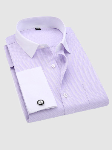 Gentleman Jacquard Shirt with Cufflinks and Contrast Collar