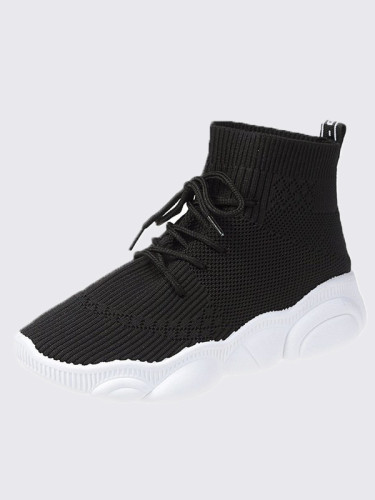 OneBling Black White Knitted Chunky Platform Sock Trainers Women