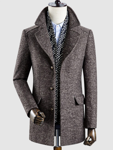 Detachable Scarf Men Thick Tweed Trench Coat