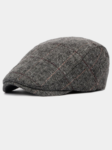 Men's Herringbone Tweed Wool Blend Newsboy Ivy Flat Cap Hat