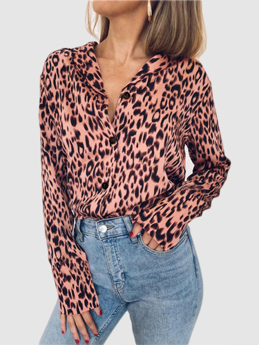 Plus Size V Neck Leopard Shirt for Women
