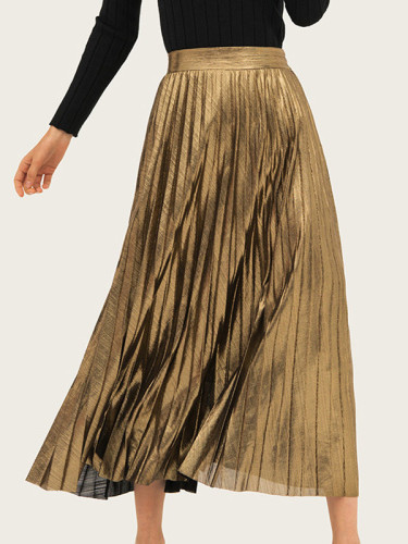 Metallic Pleated Maxi Skirt