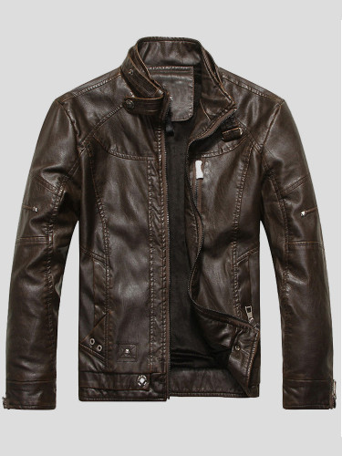 Plus Size Faux Leather Warm Lined Men Biker Jacket