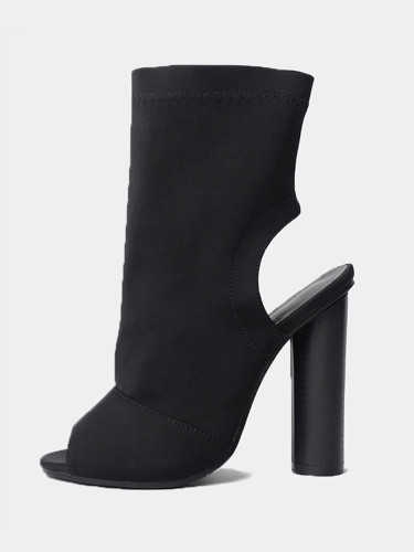 OneBling Peep Toe Slingback Sock Ankle Boots In Black with Round Heel /12CM
