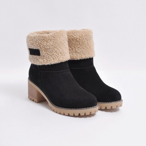 Plus Size Faux Fur Heeled Slip On Ankle Boots