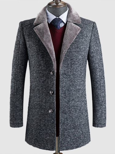 Wool Button Up Men's Thick Overcoat