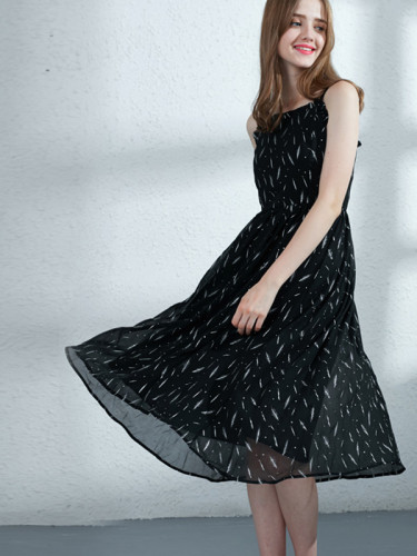OneBling Frill Trim Leaf Print Midi Cami Dress