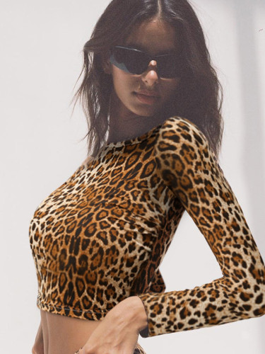 OneBling Long Sleeve Crop T-Shirt In Leopard