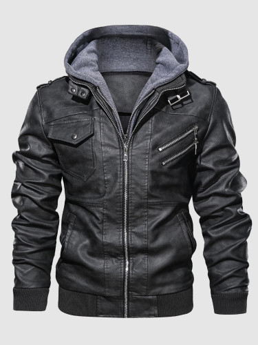 Men Hooded Faux Leather Jackets