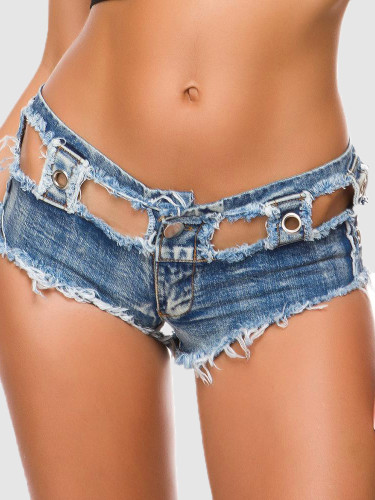 Cut Out Denim Shorts with Stud Detail