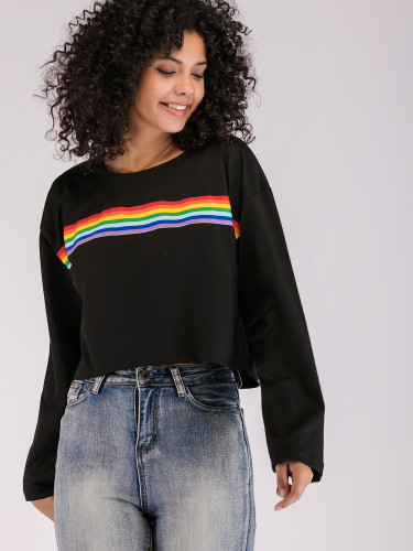 OneBling Dropped Shoulder Striped Tape Crop T-Shirt