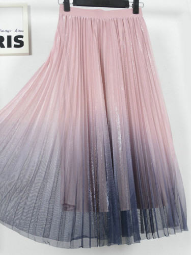 OneBling Glitter Knit Mesh Pleated Midi Skirt In Ombre