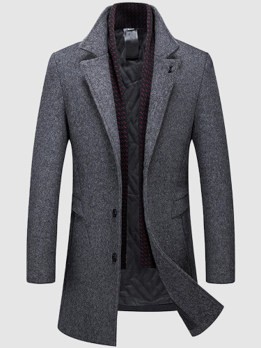 Detachable Scarf Thick Lined Men's Wool Coat