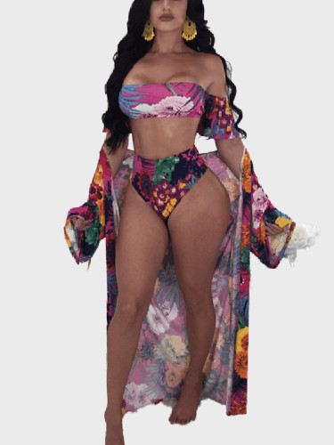 Printed Bikini Swimsuit Set with Cover-up